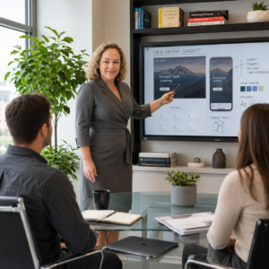 Image of clients in office viewing web development